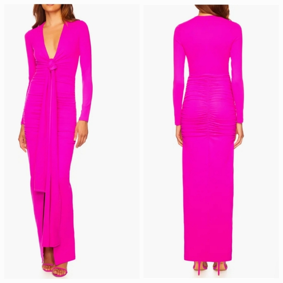 Susana Monaco Tie Gathered Long Sleeve Dress - Picture 2 of 8